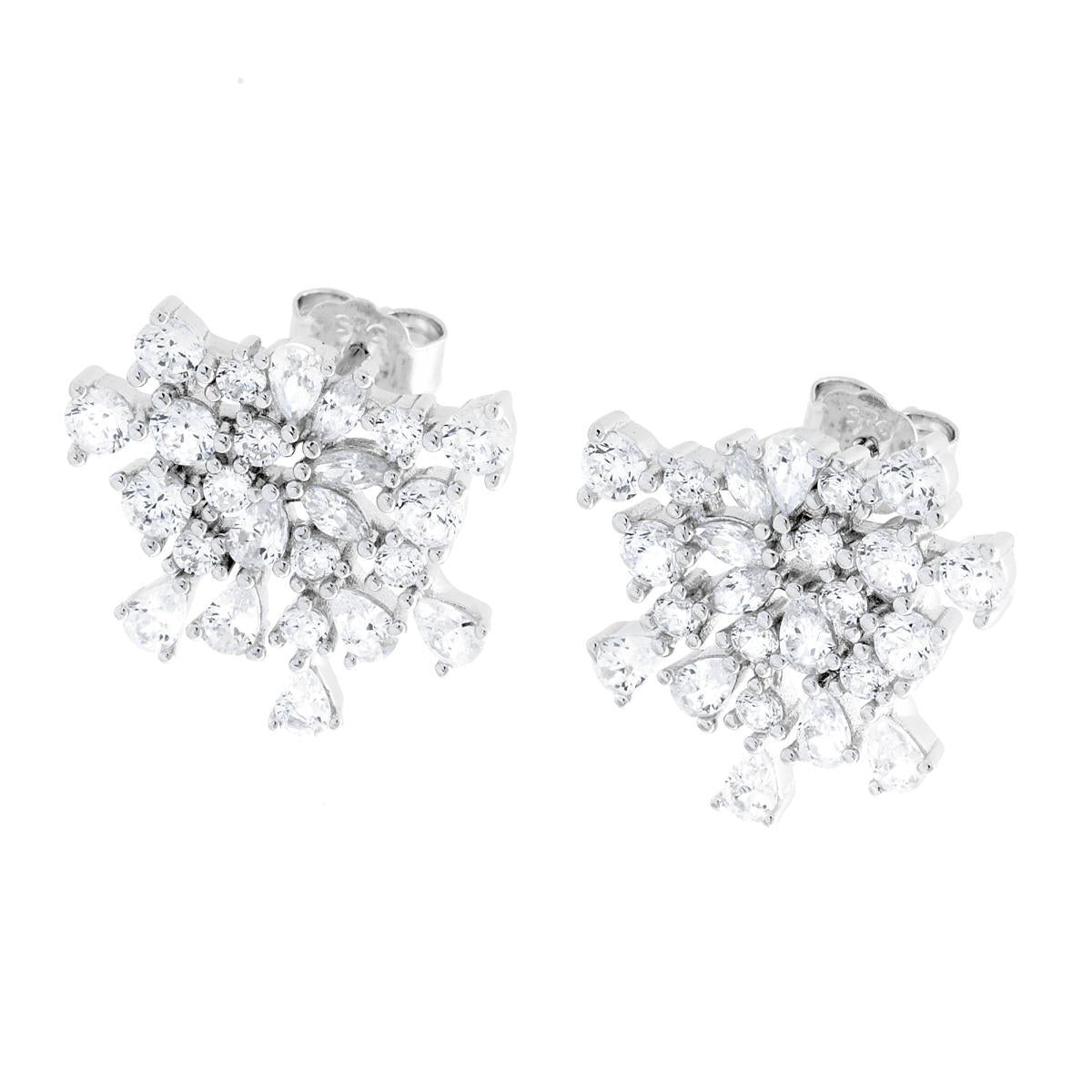 Orecchini Ventaglio con Cubic Zirconia Bianchi Multitaglio in ARGENTO 925 Galvanica Rodio