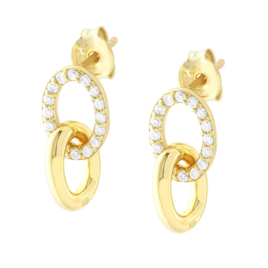 Orecchini Maglia Ovale con Cubic Zirconia Bianchi in ARGENTO 925 Galvanica Oro