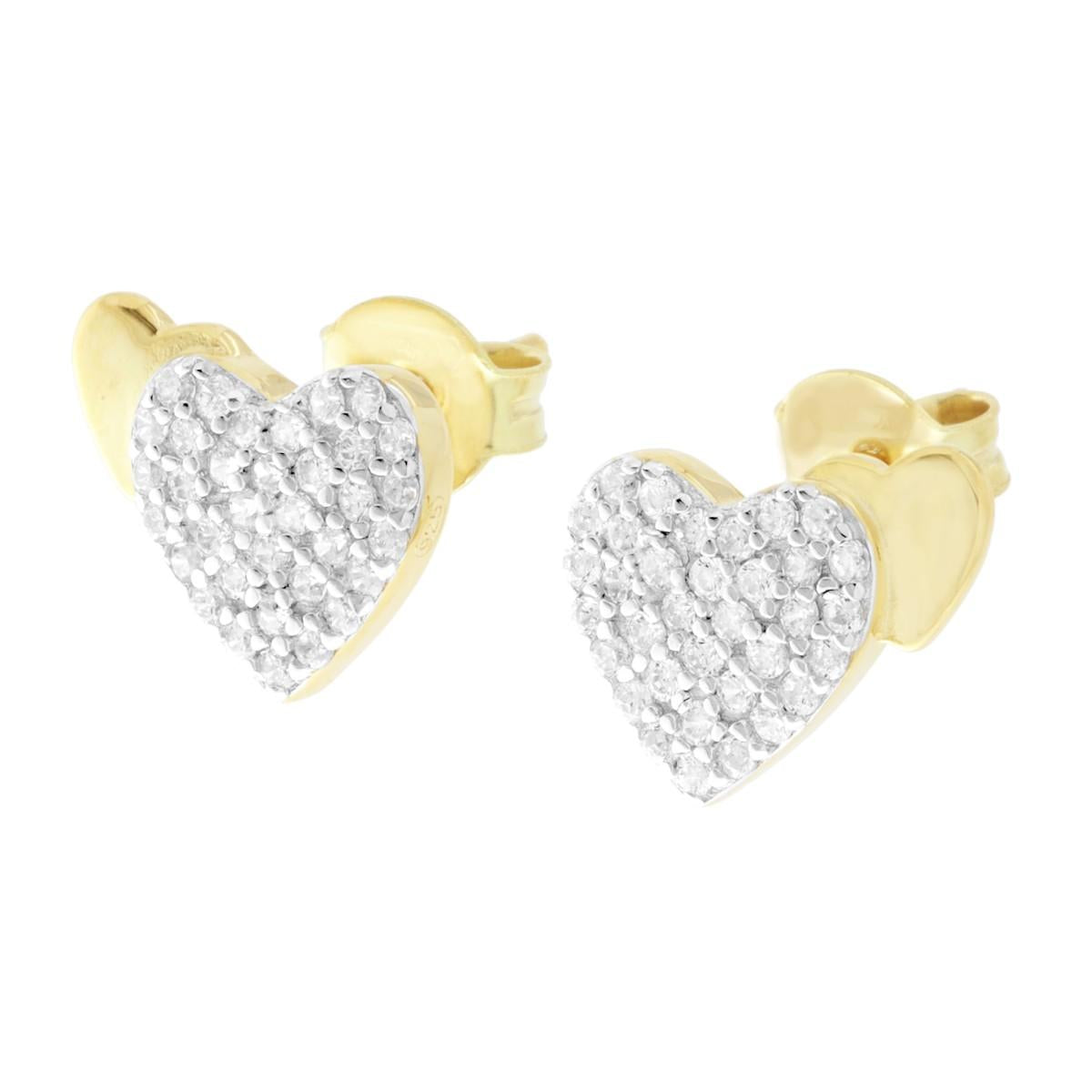 Orecchini Cuori con Cubic Zirconia Bianchi in ARGENTO 925 Galvanica Oro