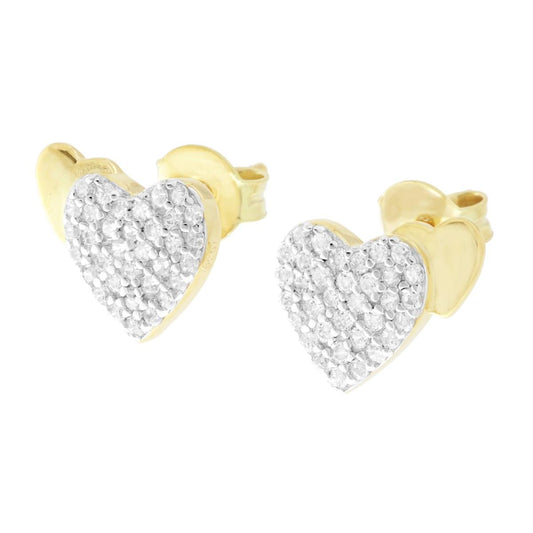 Orecchini Cuori con Cubic Zirconia Bianchi in ARGENTO 925 Galvanica Oro