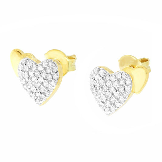 Orecchini Cuori con Cubic Zirconia Bianchi in ARGENTO 925 Galvanica Oro