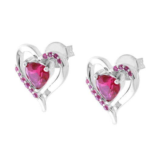 Orecchini Cuore Rosso Rubino Cubic Zirconia in ARGENTO 925 Galvanica Rodio