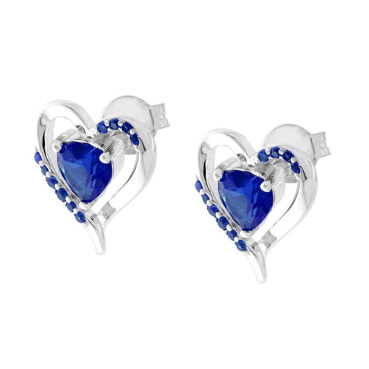 Orecchini Cuore Blu Zaffiro Cubic Zirconia in ARGENTO 925 Galvanica Rodio