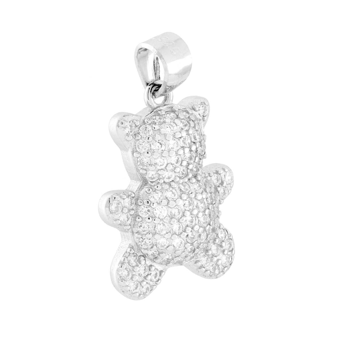 Ciondolo Orso con Cubic Zirconia Bianchi in ARGENTO 925 Galvanica Rodio
