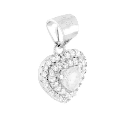 Ciondolo Cuore Bianco contornato da Cubic Zirconia Bianchi in ARGENTO 925 Galvanica Rodio