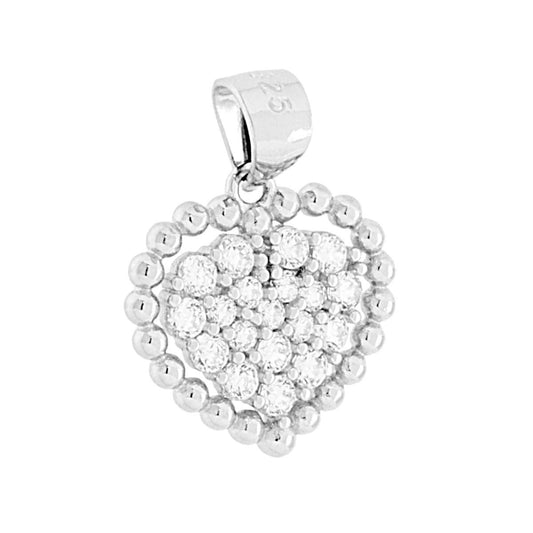 Ciondolo Pallinato con Cuore con Cubic Zirconia Bianchi in ARGENTO 925 Galvanica Rodio
