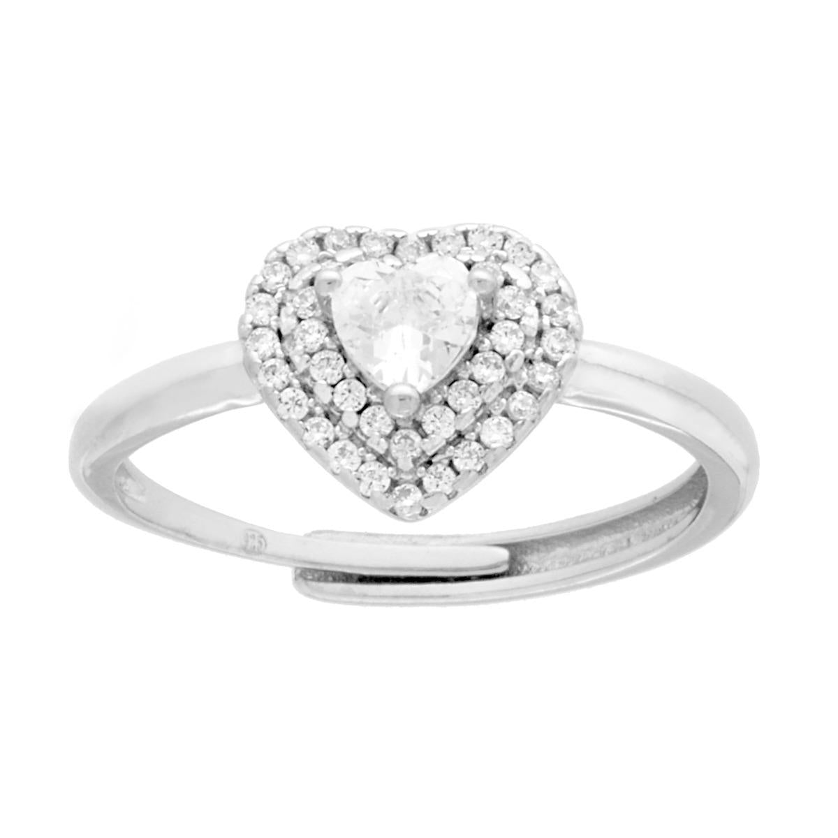 Anello Solitario con Cuore Cubic Zirconia Bianchi in ARGENTO 925 Galvanica Rodio