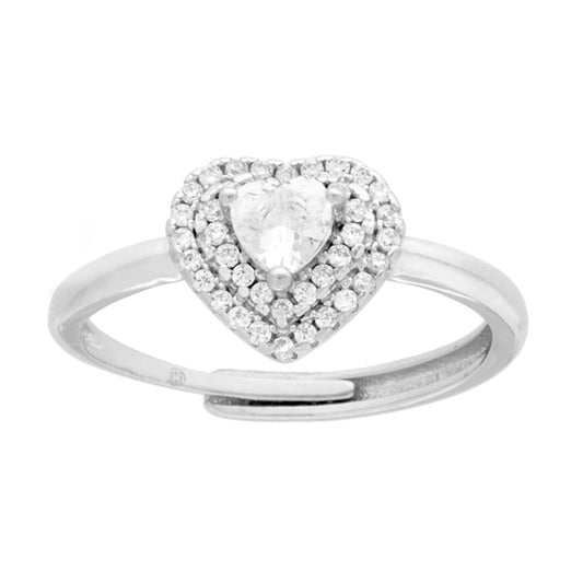 Anello Solitario con Cuore Cubic Zirconia Bianchi in ARGENTO 925 Galvanica Rodio