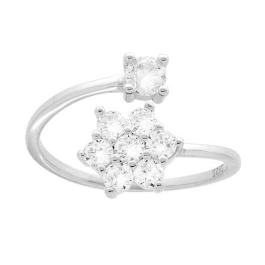 Anello Contrarie Fiore e Punto Luce con Cubic Zirconia Bianchi in ARGENTO 925 Galvanica Rodio