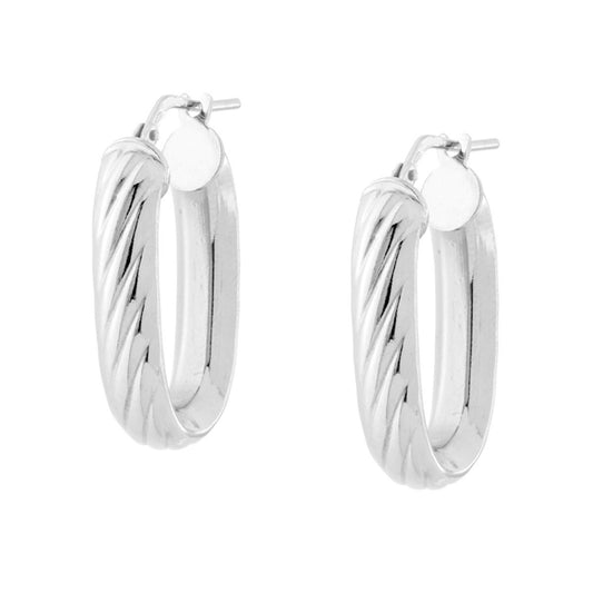 Orecchini Cerchio Ovale Semi Torchon in ARGENTO 925 Galvanica Rodio