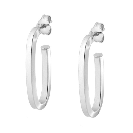 Orecchini Cerchio Ovale con Canna Quadrata in ARGENTO 925 Galvanica Rodio