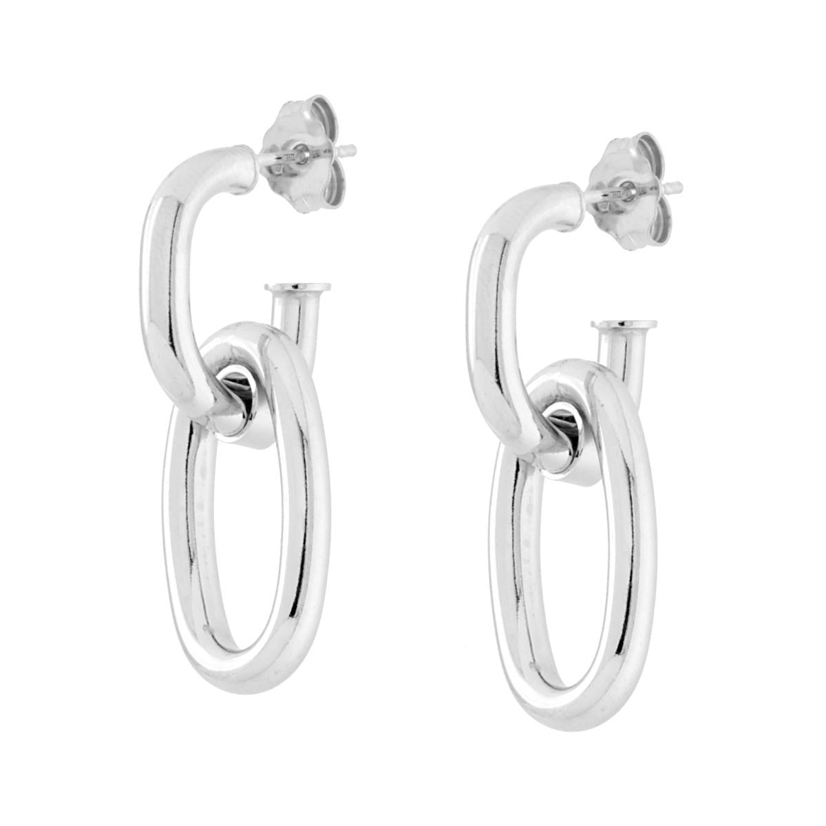 Orecchini Cerchio Ovale pendente in ARGENTO 925 Galvanica Rodio