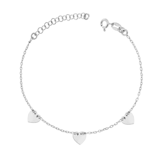 Bracciale Catena Forzatina Diamantata con Cuori passanti plain in ARGENTO 925 Galvanica Rodio