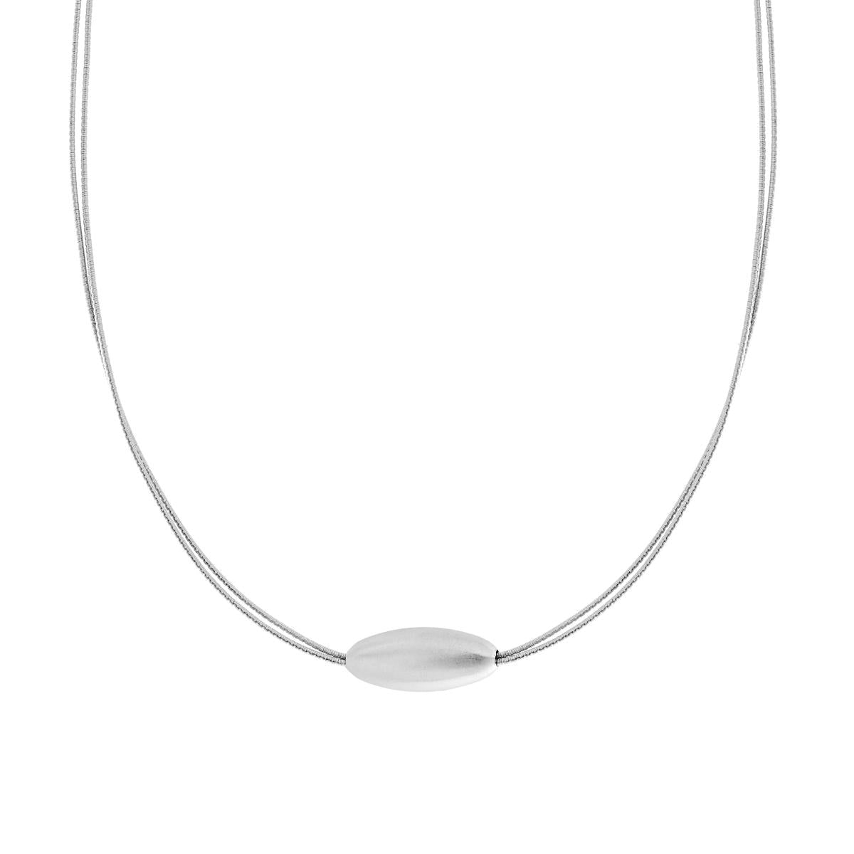 Collana due fili Catena Coda di Topo con Ovale in ARGENTO 925 Galvanica Rodio