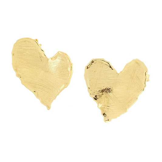 Orecchini Piastra Cuore Martellata e Spazzolata in ARGENTO 925 Galvanica Oro