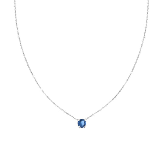 Collana Catena Forzatina Diamantata con Punto Luce Tondo Crystal Blu in ARGENTO 925 Galvanica Rodio