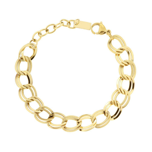 Bracciale Catena Maglia Ovale Liscia e Godronata in ACCIAIO colore Oro