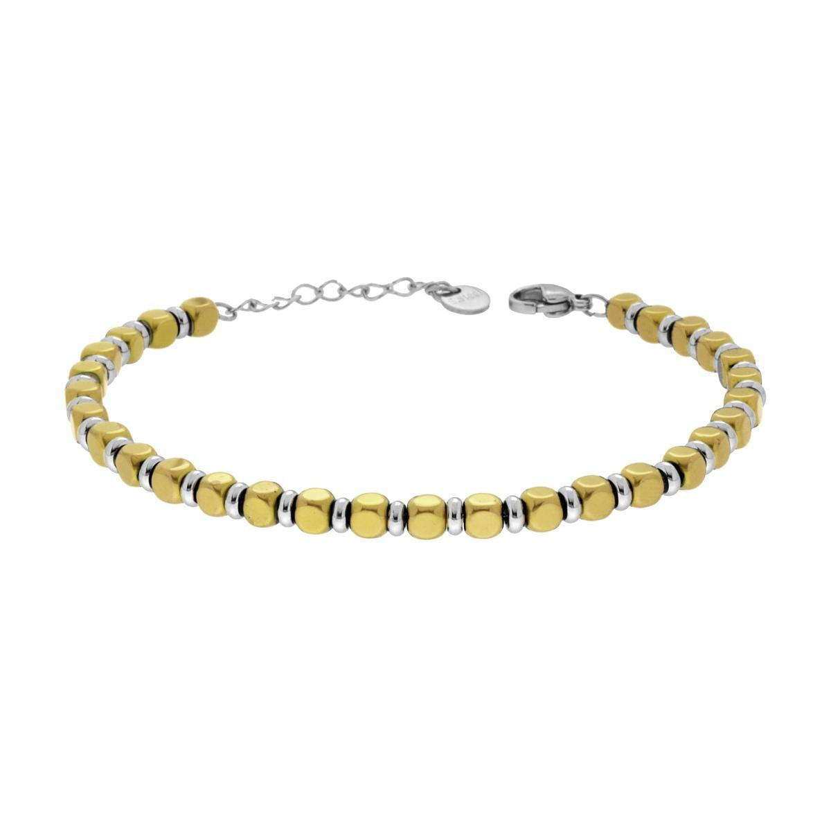 Bracciale Catena Cubetti colore Oro e Anelli in ACCIAIO