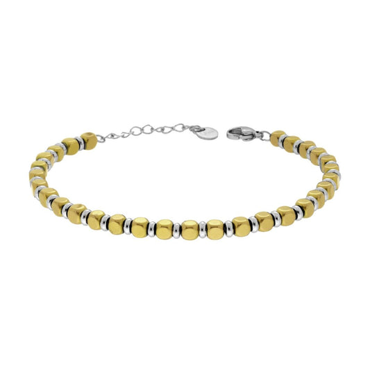 Bracciale Catena Cubetti colore Oro e Anelli in ACCIAIO