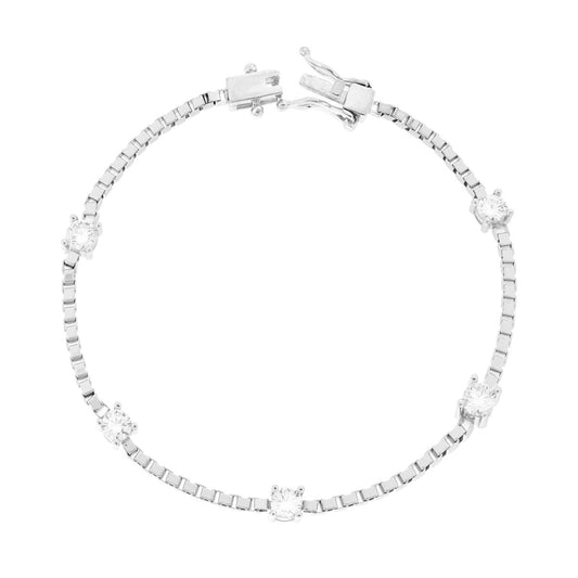 Bracciale Catena Veneziana Diamantata con Punti Luce Cubic Zirconia Bianchi in ARGENTO Galvanica Rodio