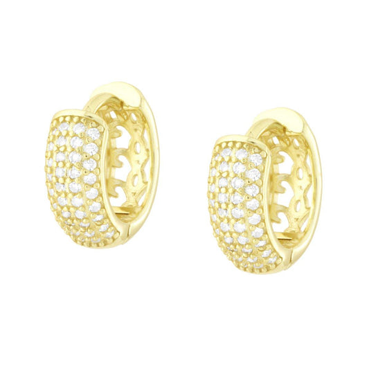 Orecchini Cerchio a Scattino mm 15 con Cubic Zirconia Bianchi in ARGENTO 925 Galvanica Oro