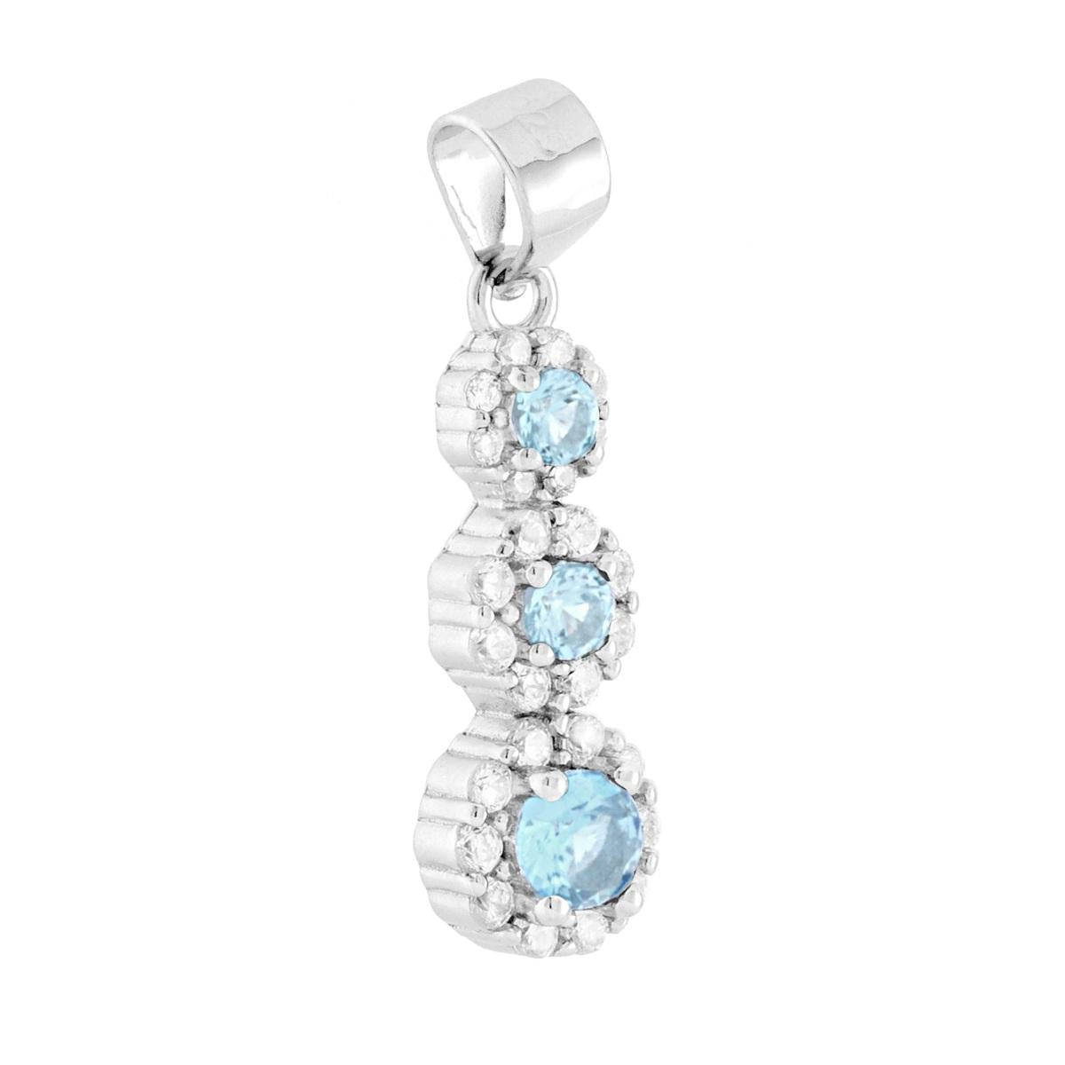 Ciondolo Trilogy Degrade Fiori Acquamarina contornati da Cubic Zirconia Bianchi in ARGENTO 925 Galvanica Rodio