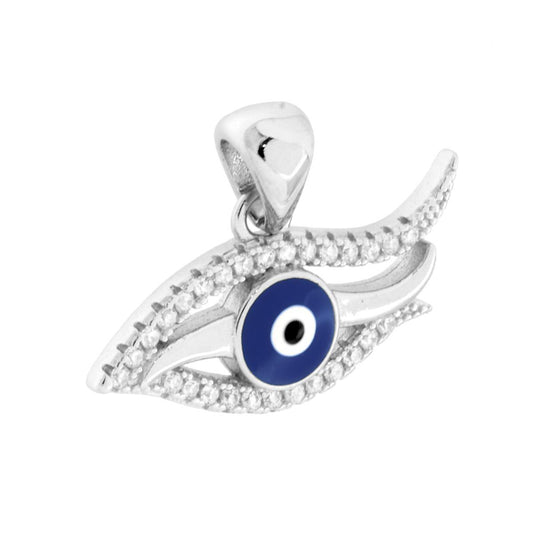 Ciondolo Occhio Nazar con Smalto Blu e Cubic Zirconia Bianchi in ARGENTO 925 Galvanica Rodio