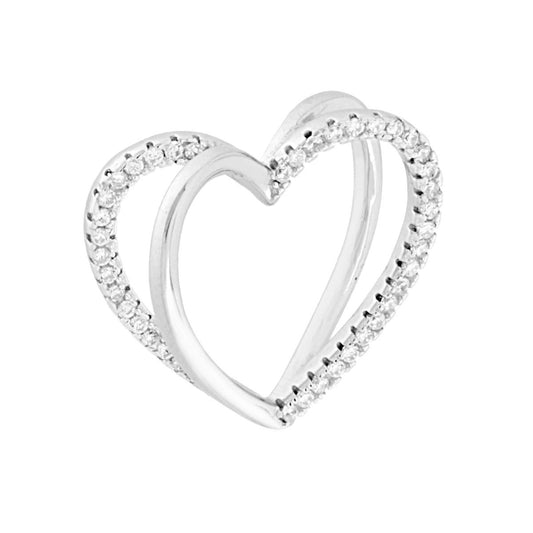 Ciondolo Cuore passante con Cubic Zirconia Bianchi in ARGENTO 925 Galvanica Rodio
