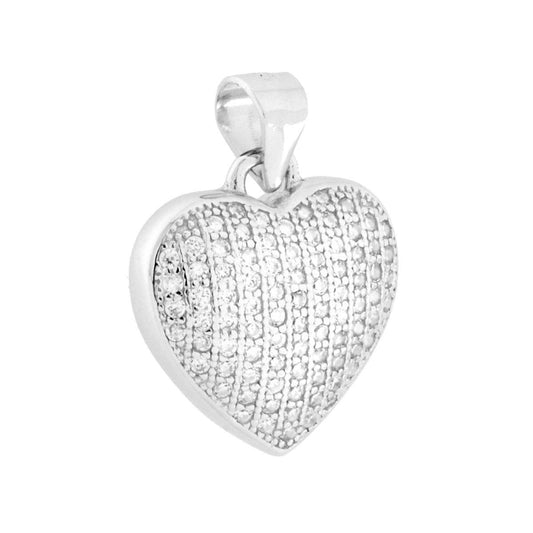 Ciondolo Cuore Bombato e Cubic Zirconia Bianchi in ARGENTO 925 Galvanica Rodio