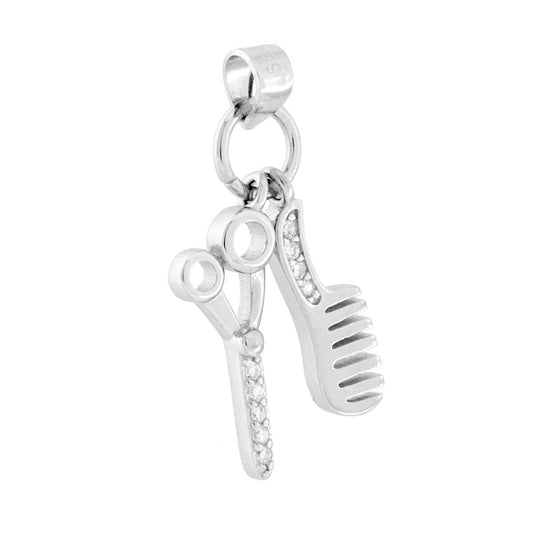 Ciondolo Forbici Pettine con Cubic Zirconia Bianchi in ARGENTO 925 Galvanica Rodio