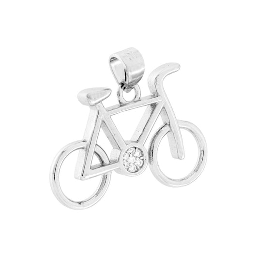 Ciondolo Bicicletta con Cubic Zirconia Bianchi in ARGENTO 925 Galvanica Rodio