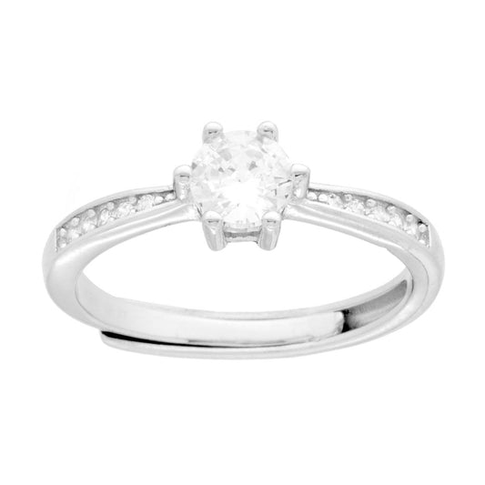 Anello Solitario con Cubic Zirconia Bianco mm 5 in ARGENTO 925 Galvanica Rodio
