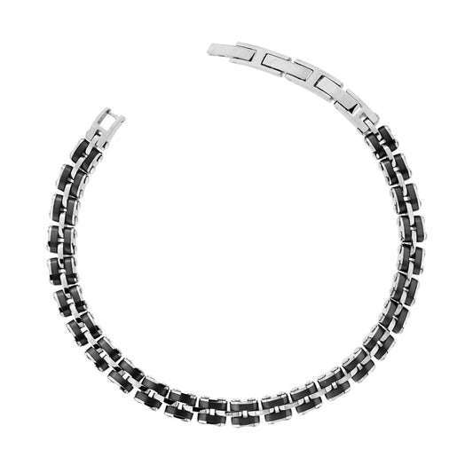 Bracciale Uomo Catena Imperniata con Maglia Nera in ACCIAIO
