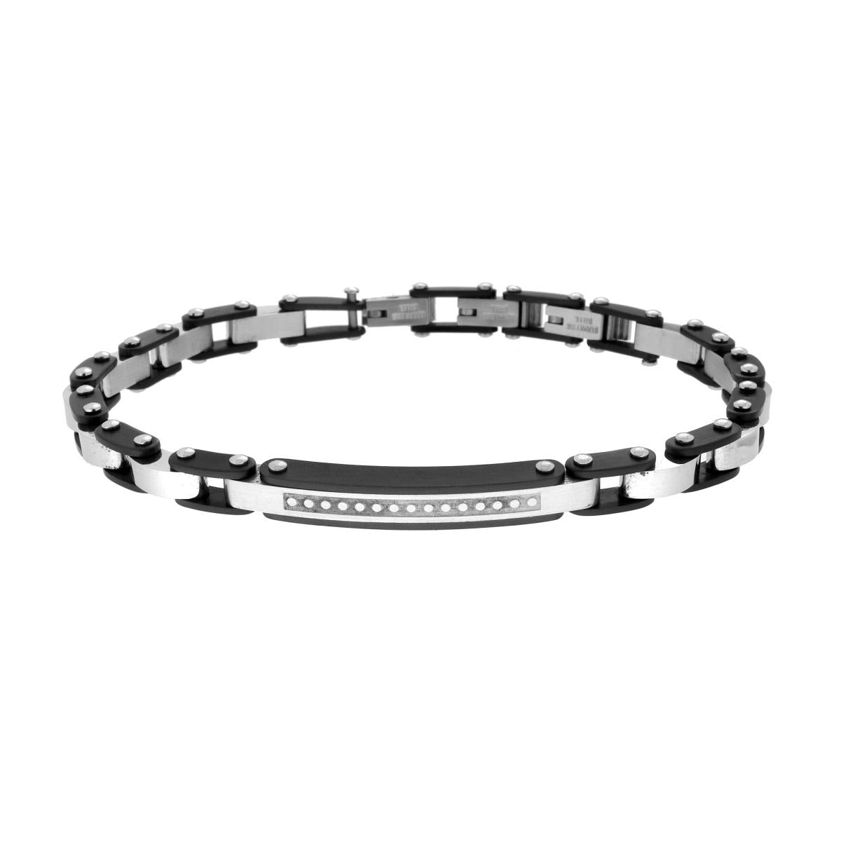 Bracciale Uomo Catena Imperniata Nera con Targa Pallinata in ACCIAIO