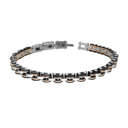 Bracciale Uomo Maglia Imperniata Nero e Rosa in ACCIAIO