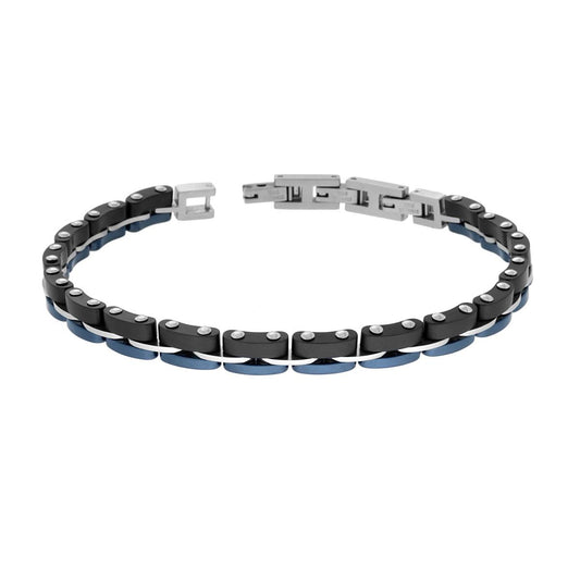 Bracciale Uomo Catena Imperniata in Ceramica Blu e Nero in ACCIAIO
