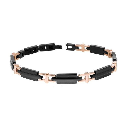 Bracciale Uomo Catena Imperniata Nero e Rosa in ACCIAIO colore Nero