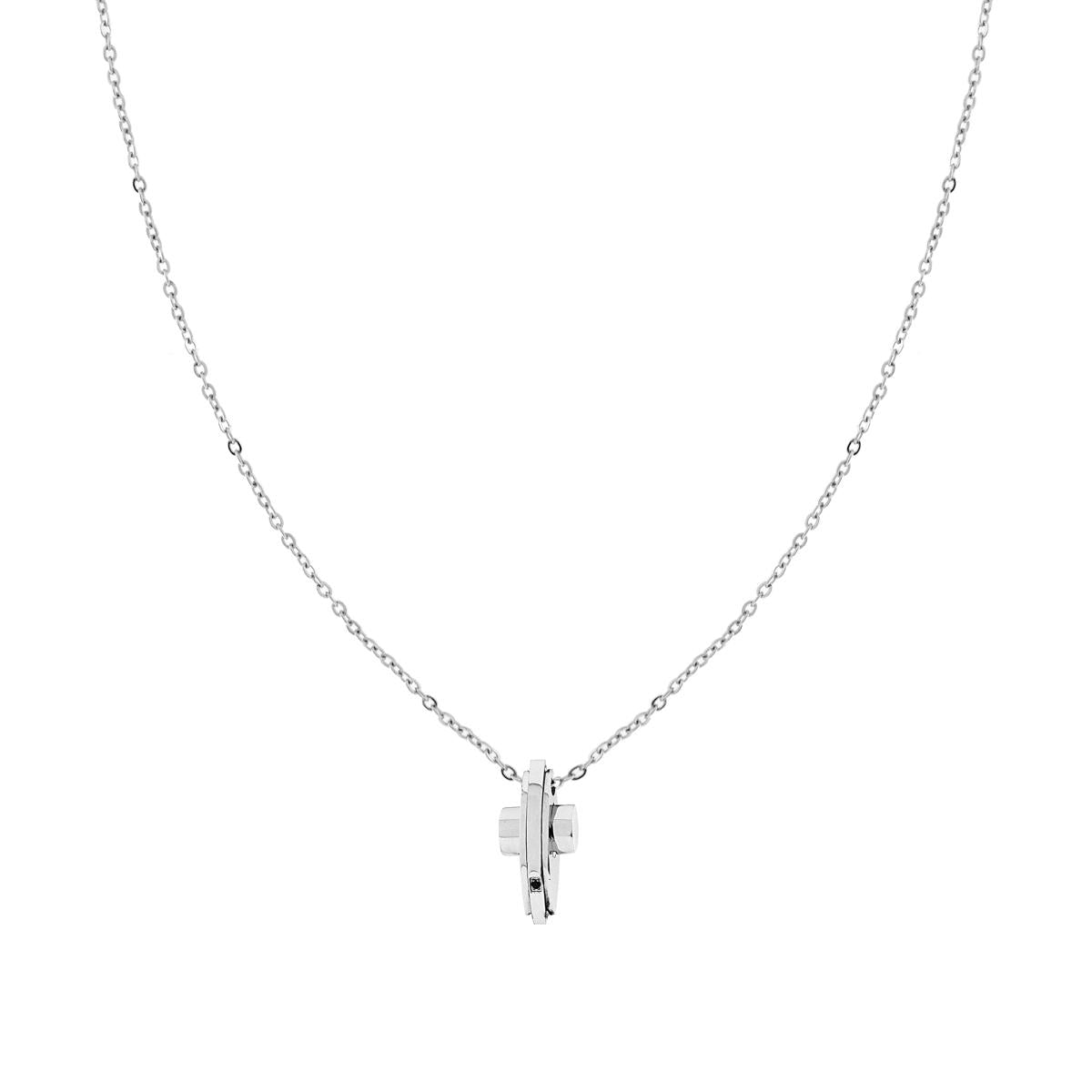 Collana Catena Forzatina Diamantata con Croce con Crystal Nero in ACCIAIO
