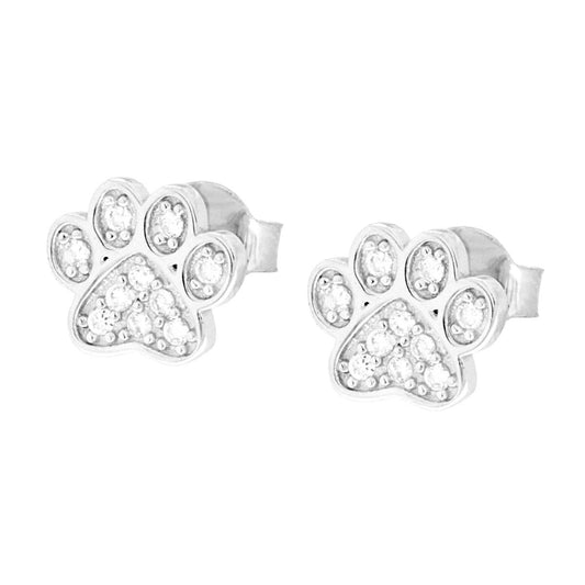Orecchini Impronta Zampa con Cubic Zirconia Bianchi in ARGENTO 925 Galvanica Rodio