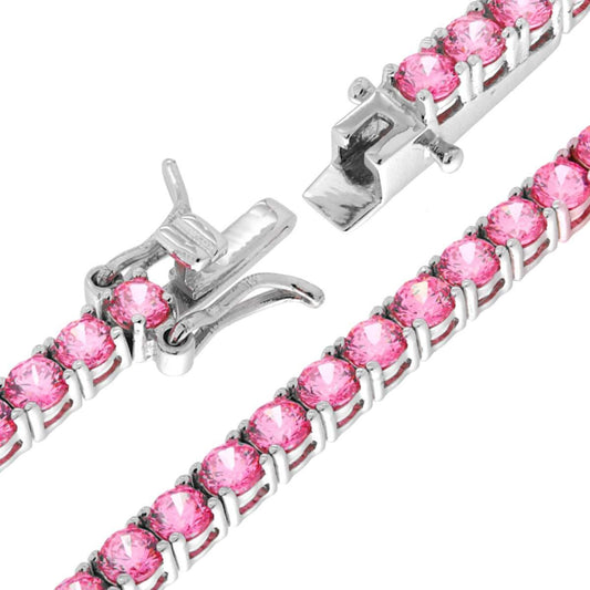 Bracciale Tennis Griffe cm 16,5 con Zirconi mm 3 Rosa in ARGENTO 925 Galvanica Rodio