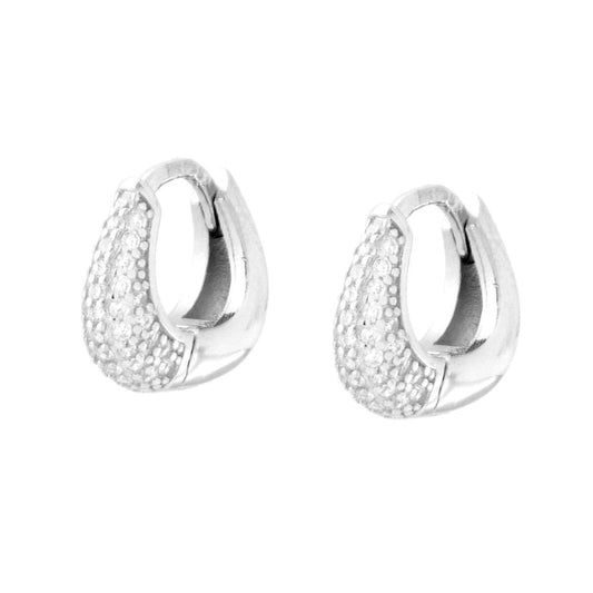 Orecchini Cerchio Boccolo Squadrato mm 10 con Cubic Zirconia Bianchi in ARGENTO 925 Galvanica Rodio