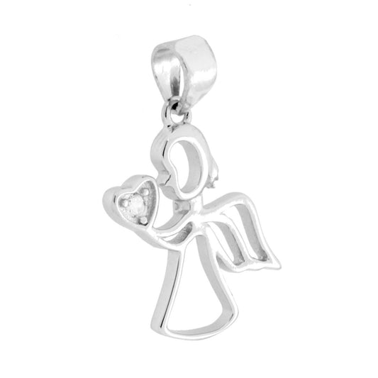 Ciondolo Angelo con Cuore Cubic Zirconia Bianco in ARGENTO 925 Galvanica Rodio