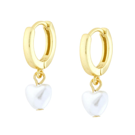 Orecchini Cerchio a Scattino con Perla Cuore pendente in ARGENTO 925 Galvanica Oro