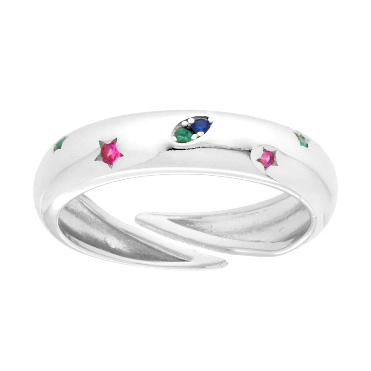 Anello Fascia con punto luce Stelle Cubic Zirconia Multicolor Rubino Smeraldo Zaffiro in ARGENTO 925 Galvanica Rodio
