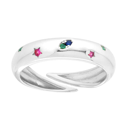 Anello Fascia con punto luce Stelle Cubic Zirconia Multicolor Rubino Smeraldo Zaffiro in ARGENTO 925 Galvanica Rodio