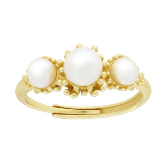 Anello Trilogy con Perle bianche su lavorazione effetto corallo in ARGENTO 925 Galvanica Oro
