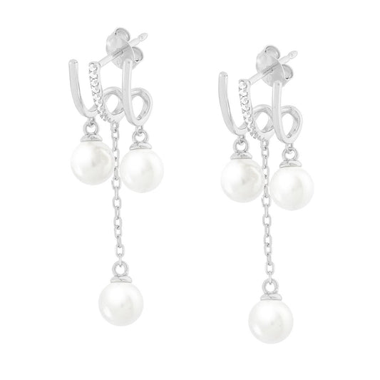 Orecchini Chandelier Perle e Cubic Zirconia Bianchi in ARGENTO 925 Galvanica Rodio