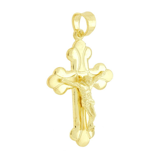 Ciondolo Croce Latina trifogliata con Cristo in ARGENTO 925 Galvanica Oro