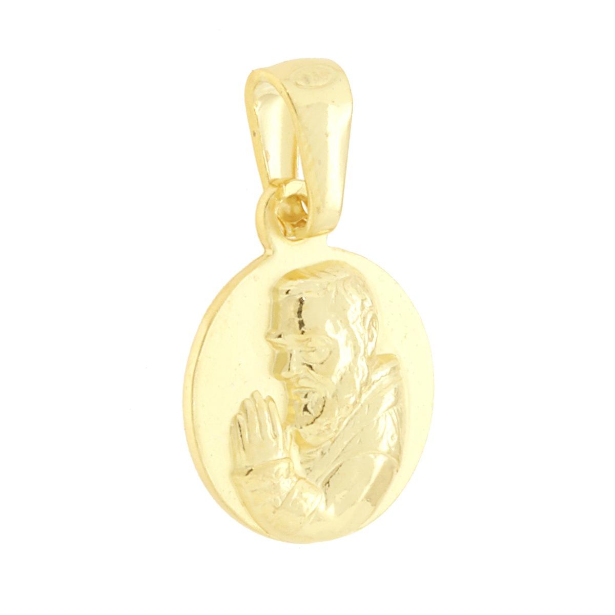 Ciondolo Medaglia Tonda con Padre Pio in ARGENTO 925 Galvanica Oro