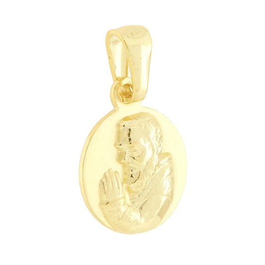 Ciondolo Medaglia Tonda con Padre Pio in ARGENTO 925 Galvanica Oro